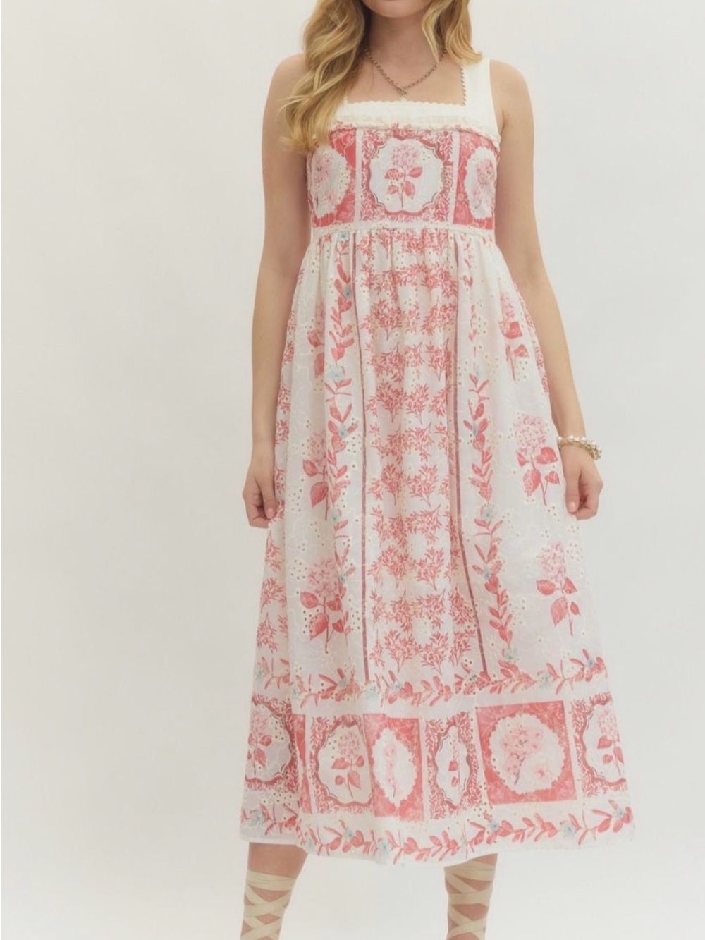 LOVE! NWT Americana Hydrangea Eyelet Ruffle Cotton Midi Dress Tuckernuck S M L - Picture 5 of 11
